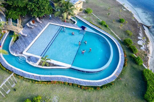 aerial view of infinity pool