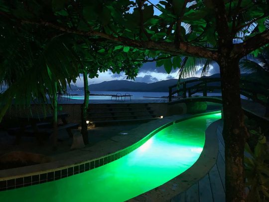 nightime lightshow in the lazy river